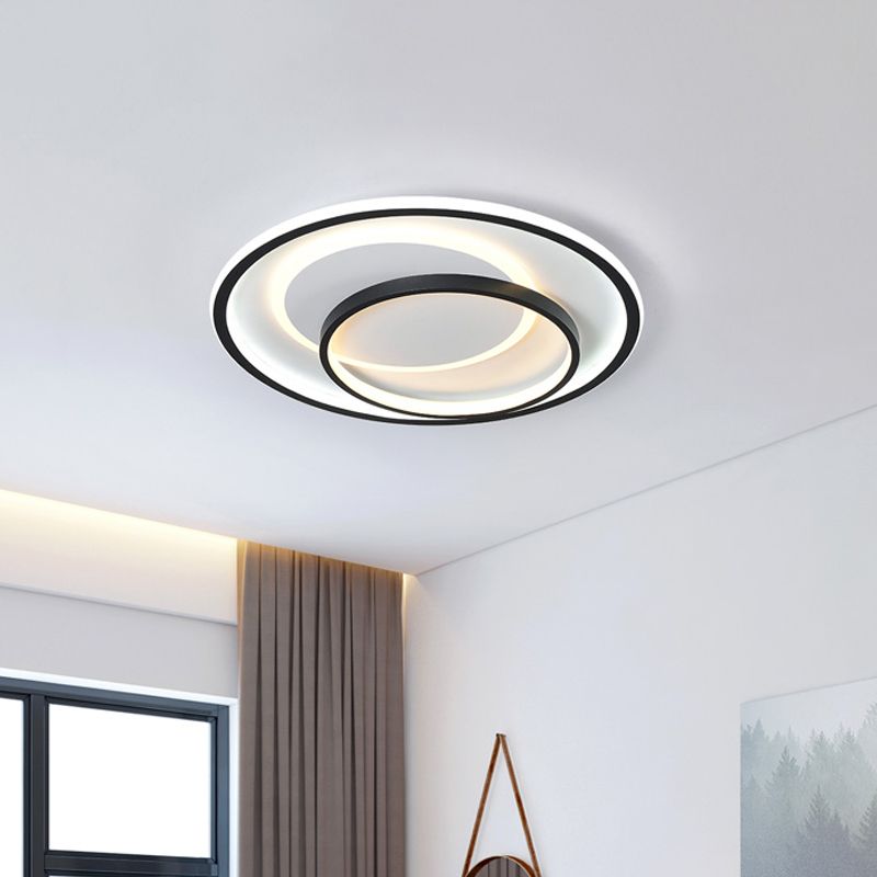 Novelty Minimalist LED Ceiling Lamp Black Triple-Round/Square/Rectangle Flush Mount Light with Acrylic Shade, Warm/White Light