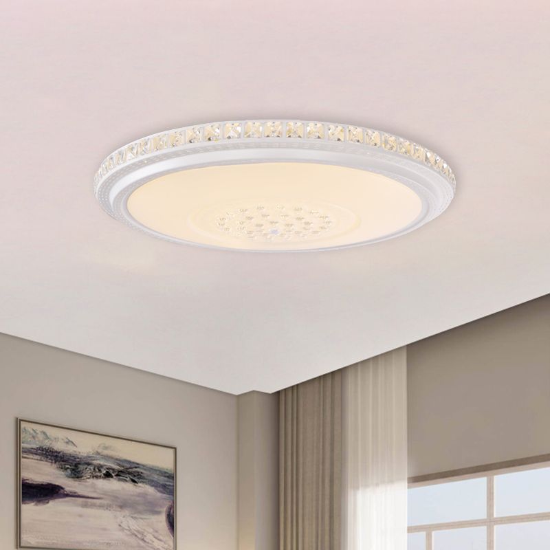 Plafonnier LED circulaire moderne en acrylique de 12/16/19,5 pouces de diamètre, luminaire monté au plafond pour salon, blanc avec détails en cristal, lumière chaude/blanche