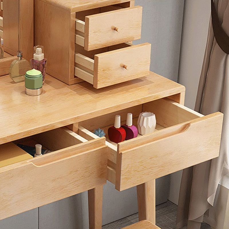 Mirrored Wood Makeup Dressing Table Stool Set with 4 Drawers