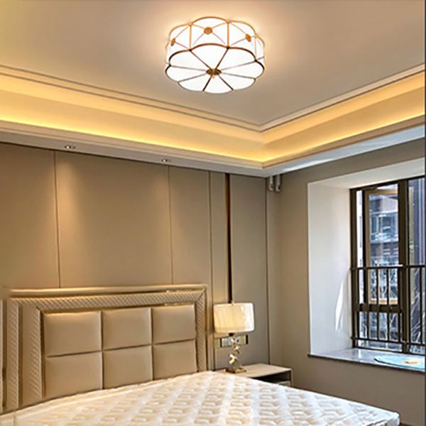 Plafonnier en verre à tambour doré, luminaire de plafond de Style Colonial pour salon