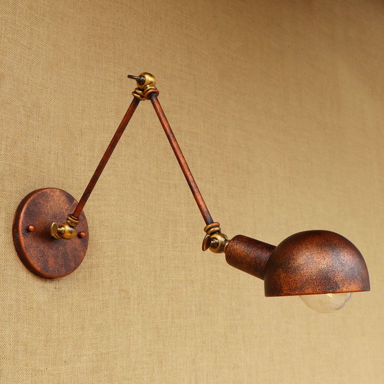 1 Light Bowl Wall Light Fixture Antique Style Rust Metal Wall Sconce with Swing Arm for Study Room