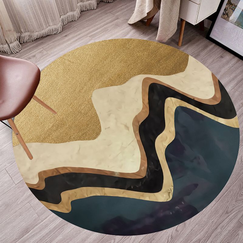 Round Color Mixed Simple Area Carpet Polyester Ink Print Indoor Rug Washable Carpet for Living Room
