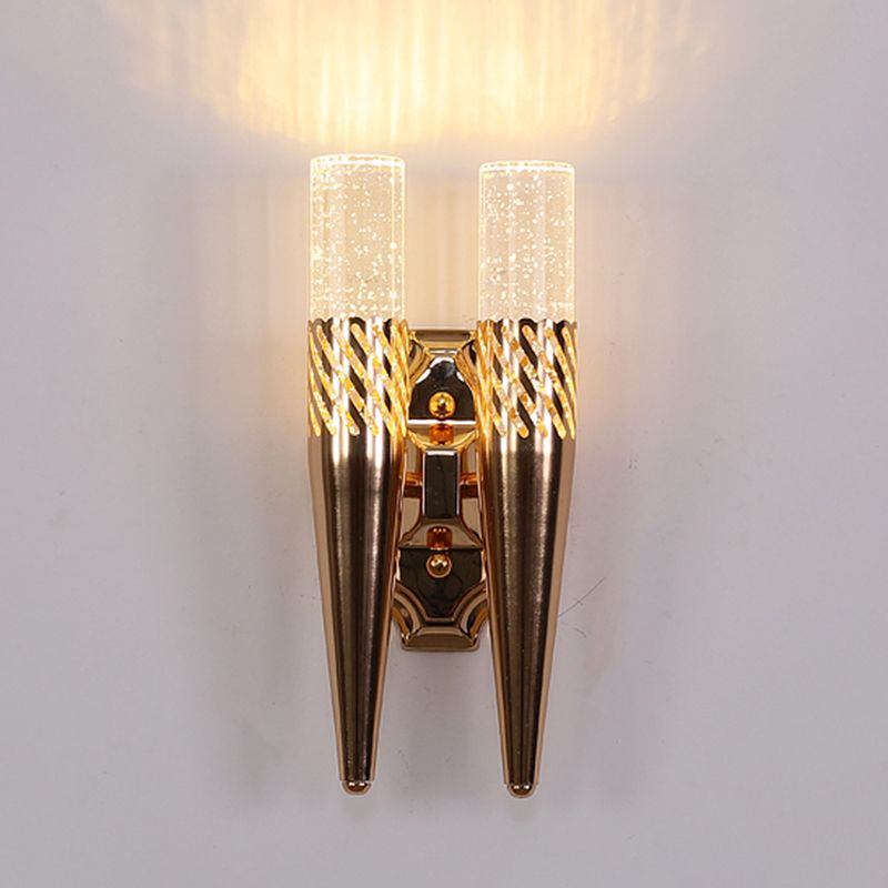 2 Lights Geometric Shade Wall Sconce Modern Crystal Wall Mount Light Fixture in Gold