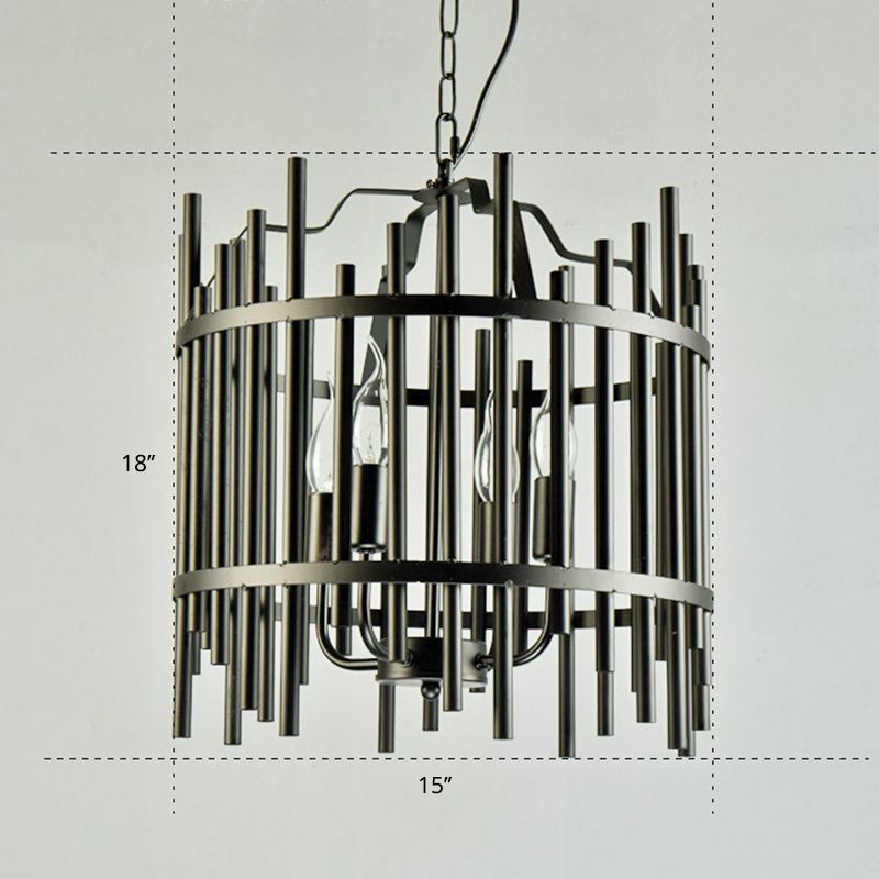 Strapped Cage Metal Chandelier Light Traditional 4 Lights Dining Room Pendant Lighting