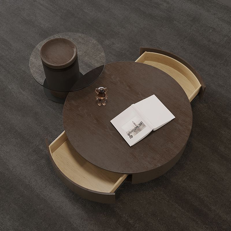 North European Round Coffee Table Wood 1 Cocktail Table with Drawers