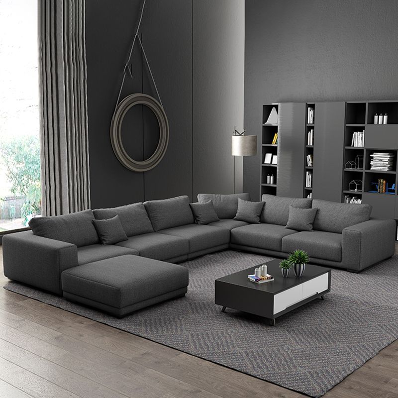 Contemporary Sectional Sofa L-Shape Fabric Slipcovered Sectional