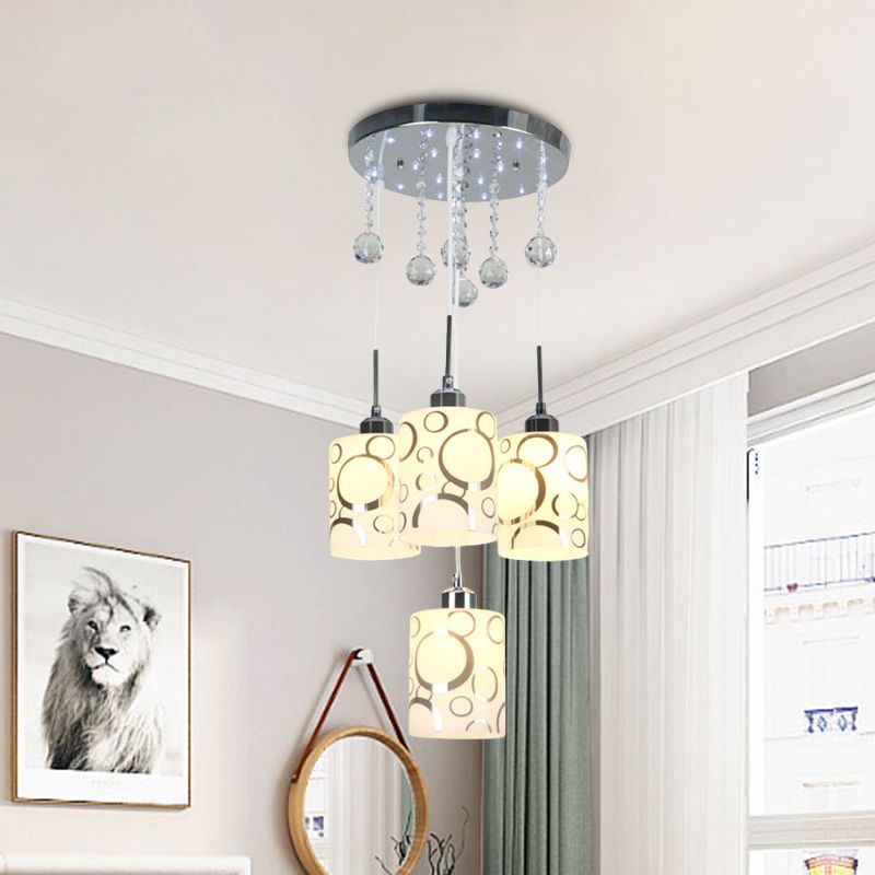 Cylindre en verre à motifs modernisme de la lampe suspendue multiple 4 ampoules Pendulum Lumière en chrome avec goutte