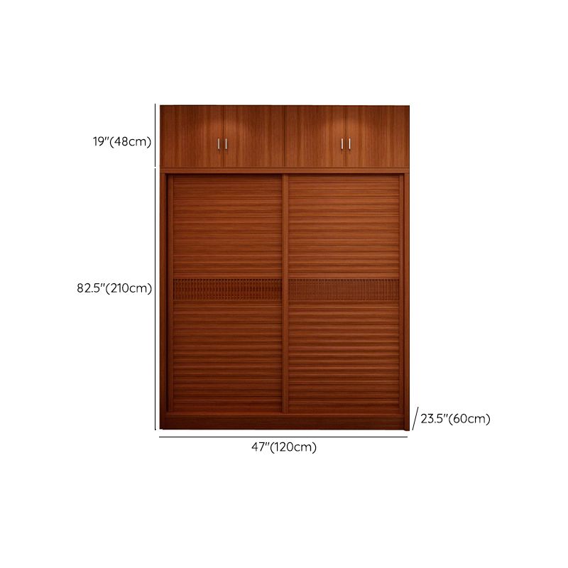 Brown Engineered Wood Wardrobe with Sliding Doors Modern Cabinet for Bedroom