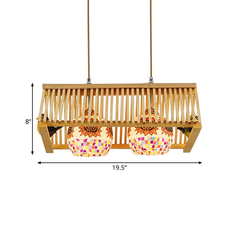 Roof Shaped Hanging Pendant Light Modern Style Wood 1/2-Head Beige Hanging Light Fixture, 16"/19.5" W