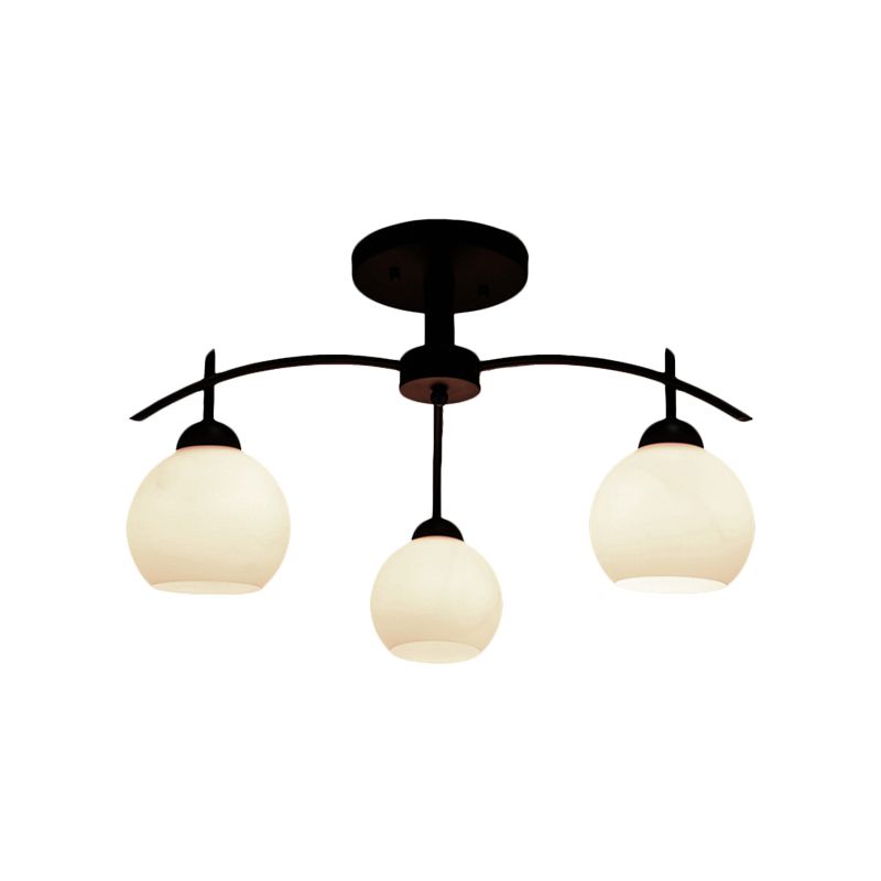Globe White Glass Semi Flush Traditional 3/5/6 Lights Living Room Ceiling Light Fixture in Black