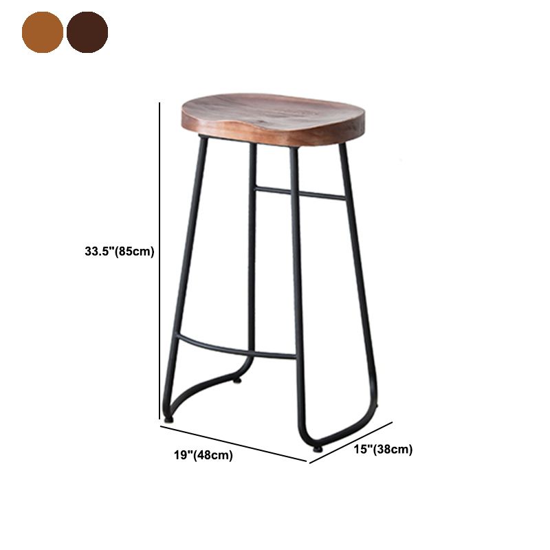 Modern Armless Backless Counter Stool Iron Bar Stool with Wooden Seat and Pedal for Cafe