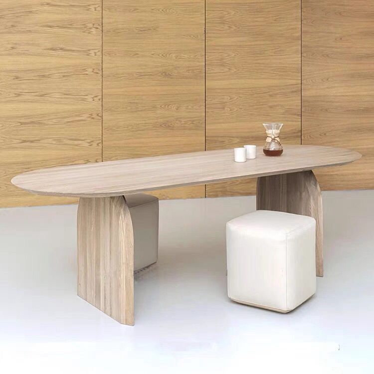 Solid Wood Dining Table Contemporary Oval Dining Table with Sled Base