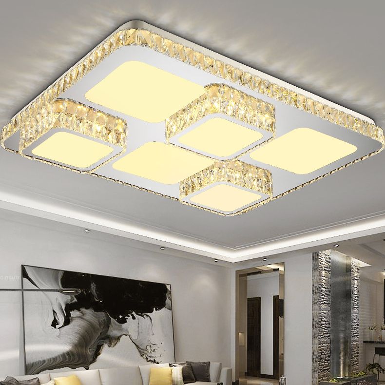 Rettangolare Soffitto Montato Lampada Contemporary Crystal Family Room LED Flush Light in Chrome