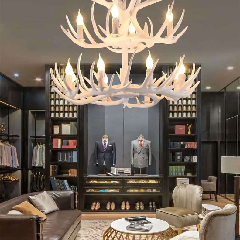 Deer Antler Chandelier Light Fixture Rustic Vintage Plastic Pendant Lighting for Restaurant