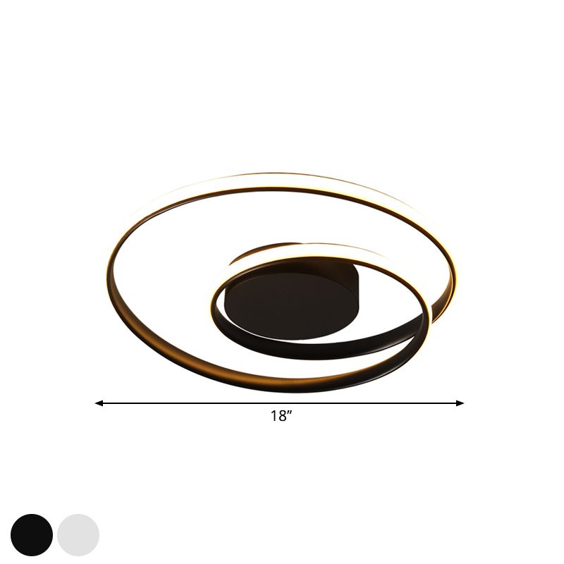 Plafonnier circulaire noir/blanc contemporain de 18"/23,5" de large à LED en métal avec lumière chaude/blanche