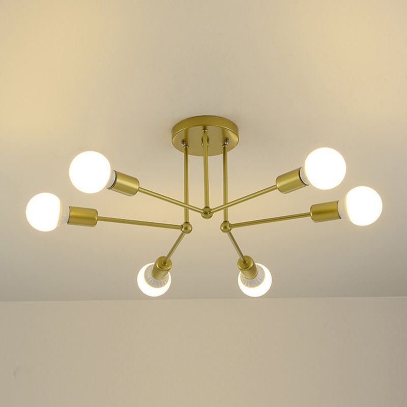Sputnik Metal Ceiling Light Fixture Loft Style Bedroom Semi Flush Ceiling Light