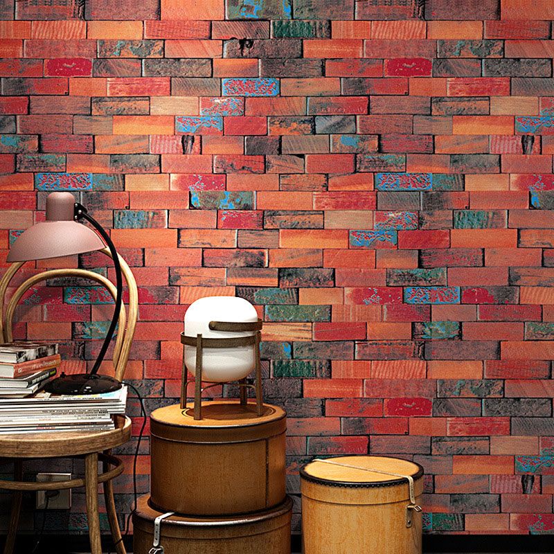 Decorative Brick PVC Wallpaper in Rusty Red Non-Pasted