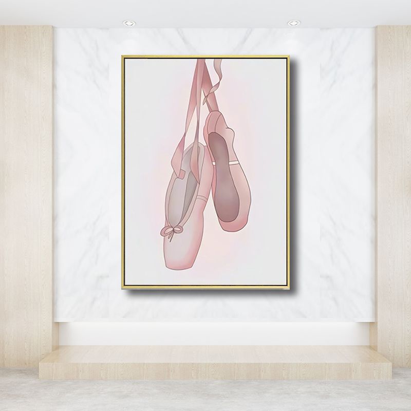 Ballet Shoes Wall Art Decor Textured Kids Style Girls Bedroom Canvas Print in Pink