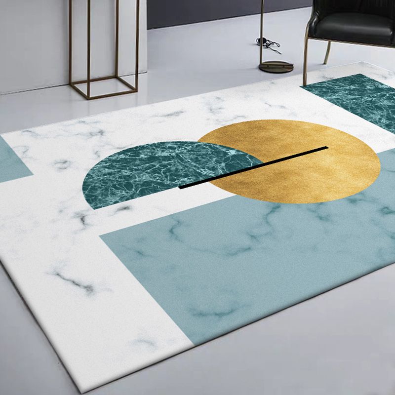 Decorative Marble Surface Pattern Rug Green and White Nordic Rug Polyester Washable Non-Slip Pet Friendly Carpet for Home