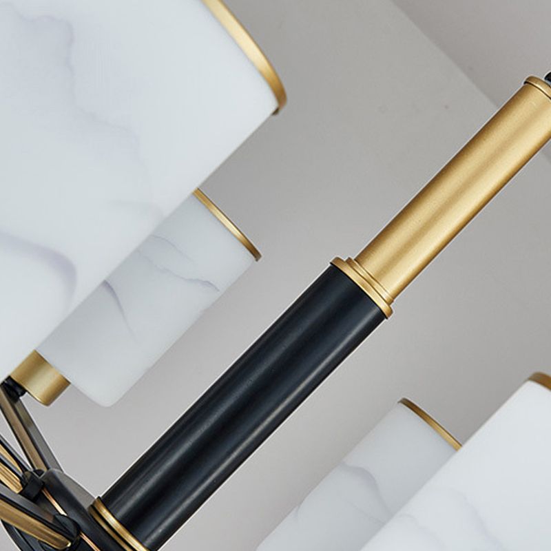 Contemporary Indoor Hanging Light Metal Cylindrical Chandelier with Glass Shade