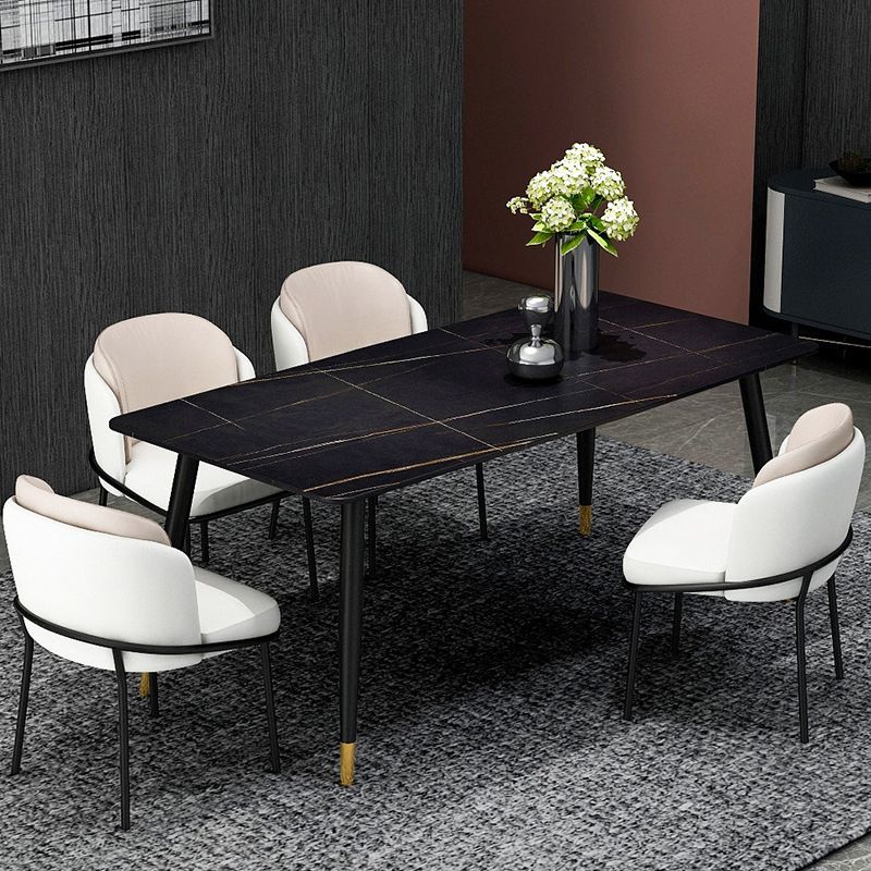 Modern Stone Rectangle Dining Table 4 Black Legs Table for Dining Room