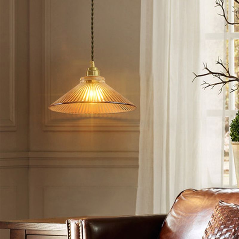 Cone 1 Light Pendant Light Fixture Industrial Style Glass Pendant Lamp in Gold