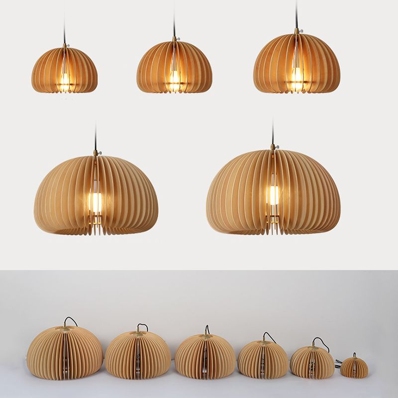 1 Light Pumpkin Hanging Ceiling Lights Creative Modern Wood Pendant for Clothing Store