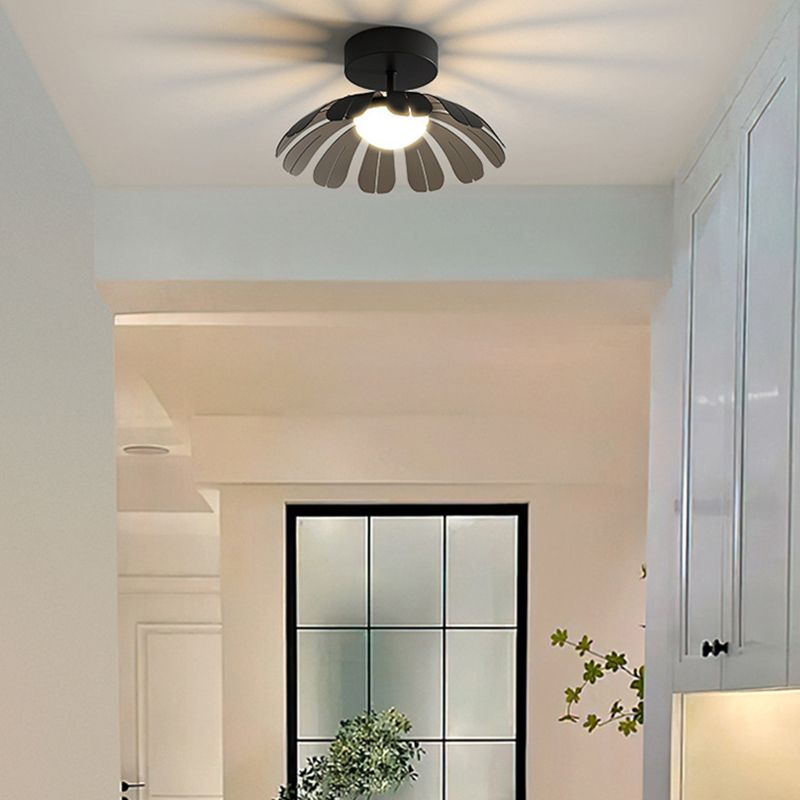 Metal and Acrylic Semi Flush in Black / White Flower Shape LED Ceiling Semi Flush
