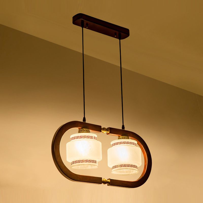 Modern Style Cylindrical Shape Island Lights White Glass Pendant Lights in Brown