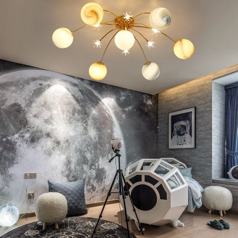 7+6 Luces Tema de planeta Techo de estilo moderno Techo Globe Shade Sala de estar accesorio de iluminación