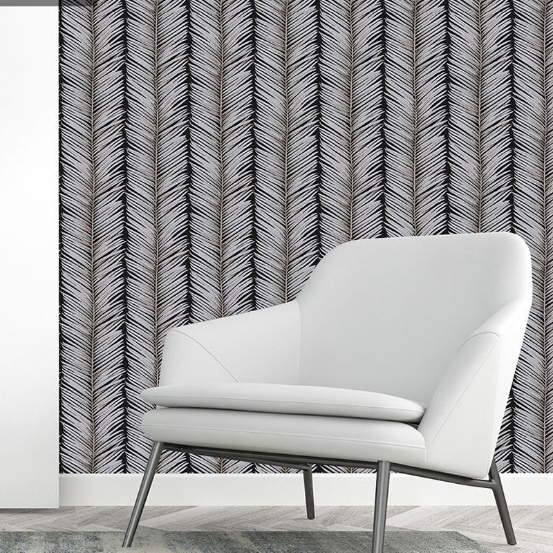 Scandinavian Simple Leaves Wallpaper 33'L x 20.5"W Tree Stem Wall Decor Non-Pasted in Black and White