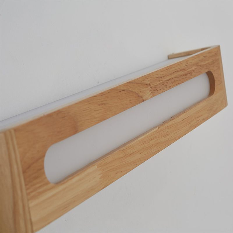 1-Light Retangular LED Wall Sconce Modern Simple Style Wood Wall Lighting in Brown
