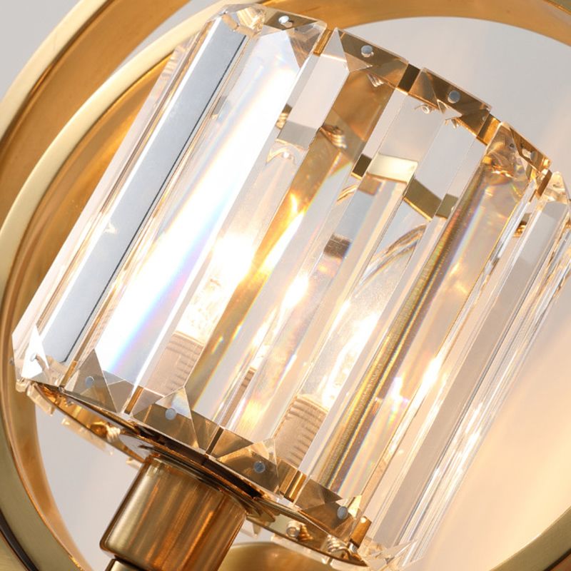 Gold Geometric Wall Light in Modern Luxury Style Electroplate Metal Wall Lamp with Crystal Shade