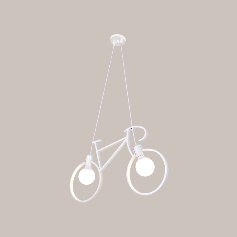Lampada a ciondolo in bicicletta in bicicletta bianca/Nero art deco 2 teste a soffitto sospeso in metallo per la stanza dei bambini