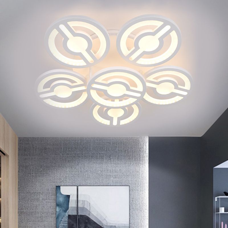 White Flower Design Semi Mount Lighting Minimalism LED Acrylic Flush Ceiling Lamp in Warm/White/Natural Light