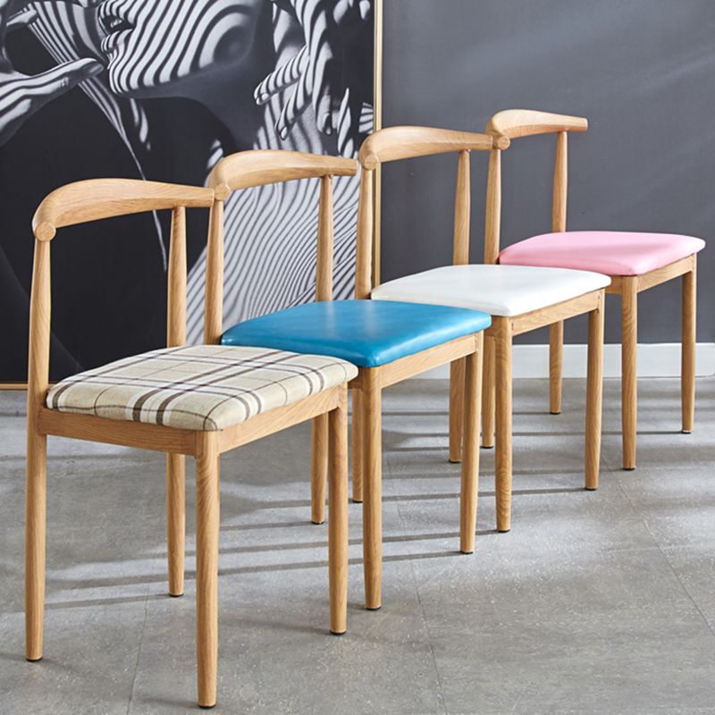 Contemporary Style Metal Kitchen Chairs Set Open Back Side PU Leather Chair