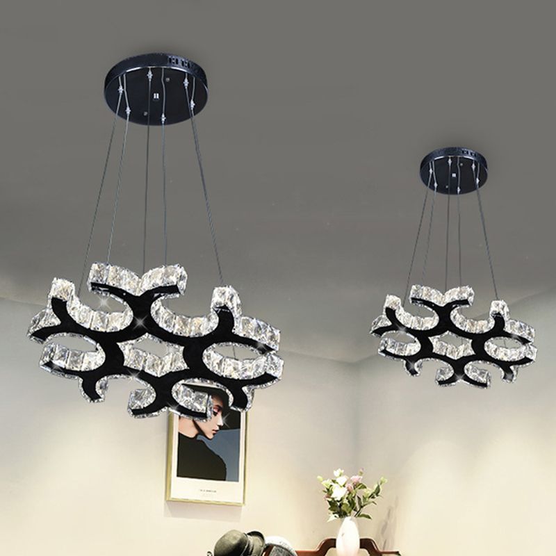 Plafond en C Chandelier Contemporain Crystal Lend Living Room Drop Pendant en noir