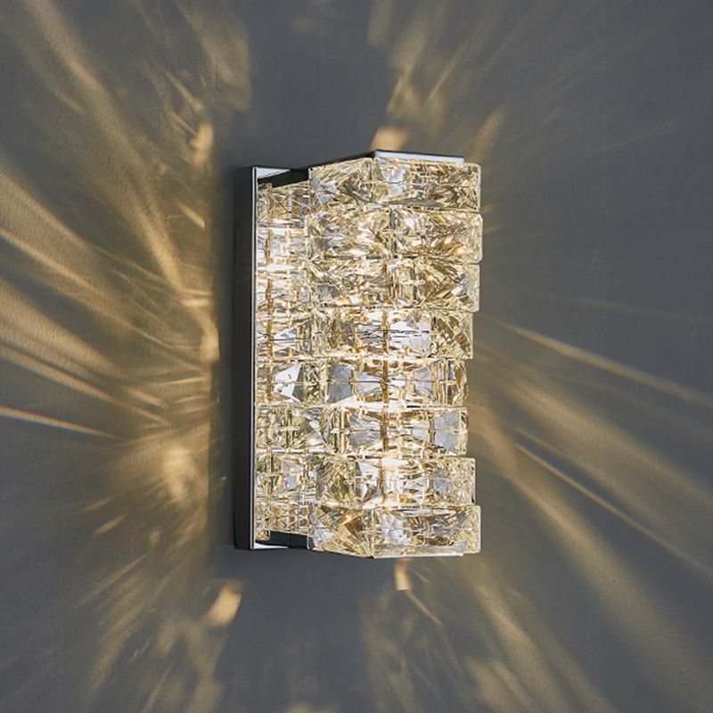 Application murale à LED à cristal argenté dans la lampe murale rectangulaire en acier inoxydable moderne en acier inoxydable pour les espaces intérieurs