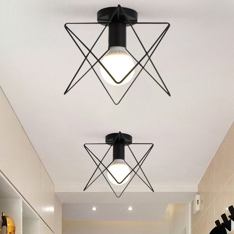 Single-Bulb Ceiling Fixture Vintage Iron Wire Geometric Flush Mount Lighting for Aisle