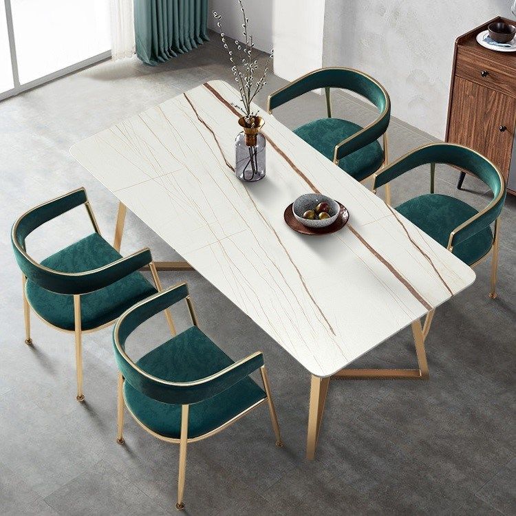 Stone Top Dining Table Industrial Rectangle Table with Sled Base