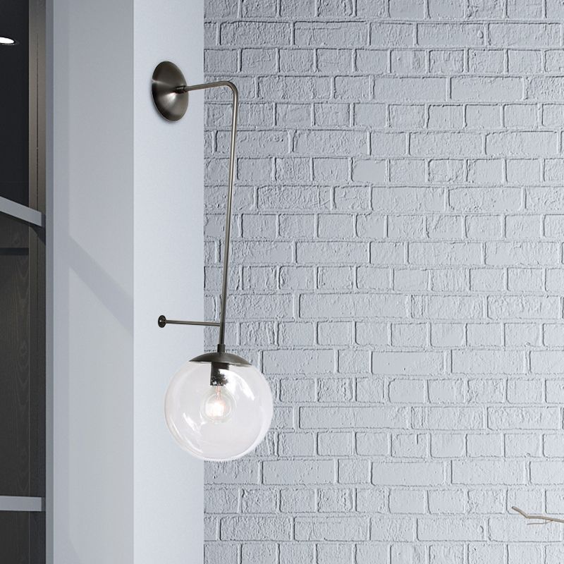Lampe murale rétro Globe 1-Light transparent / verre blanc Shade Mury Light en laiton / noir pour le salon