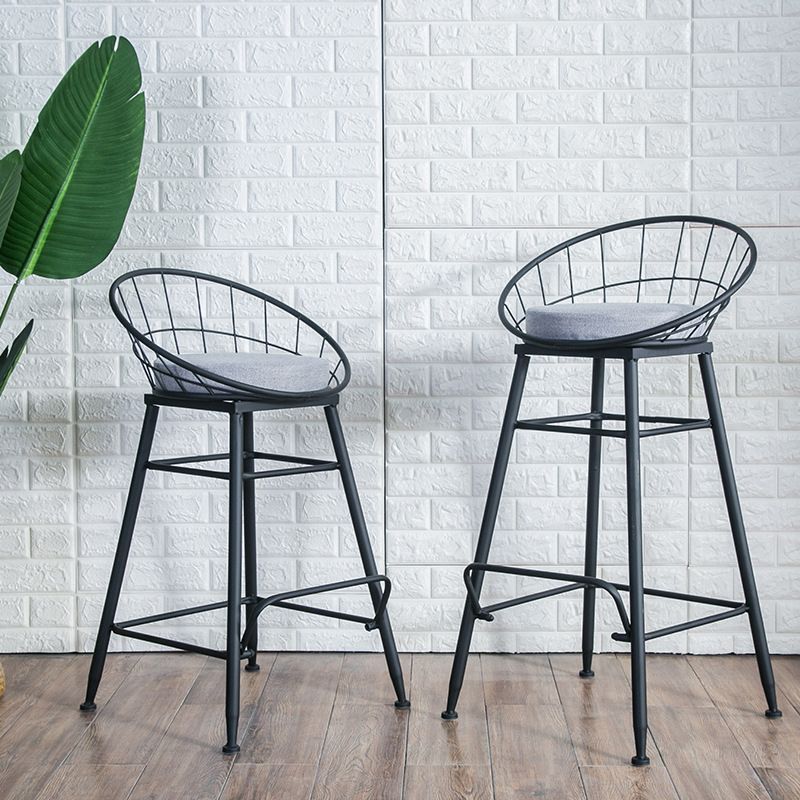 Glam Metal Bar and Counter Stool Round Low Back Stool with 4 Legs