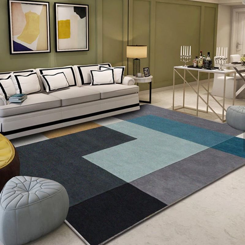 Modern Living Room Area Carpet Geometric Pattern Polyester Area Rug Anti-Slip Easy Care Rug