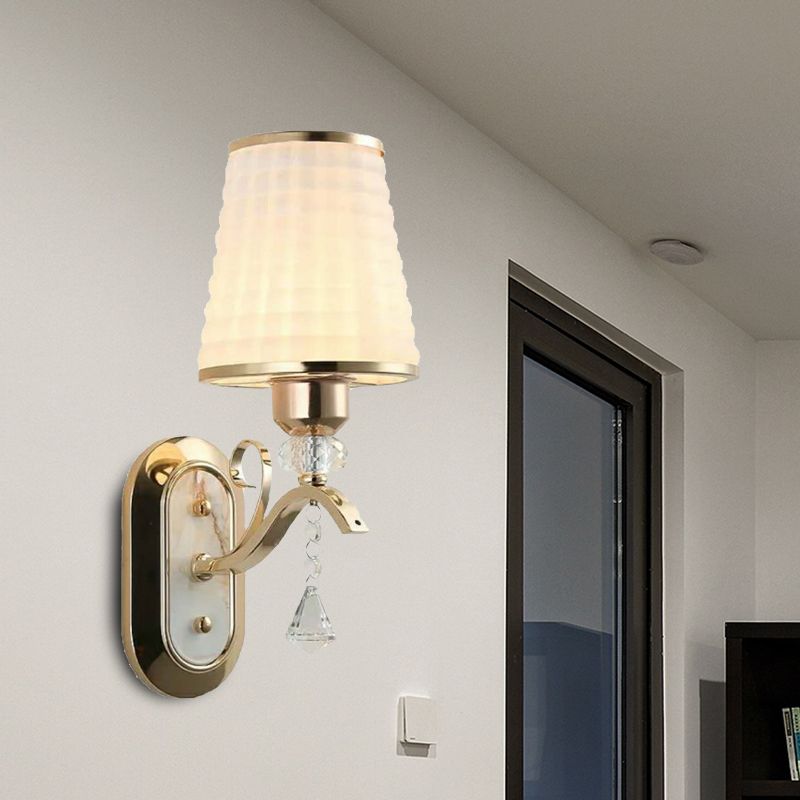 Lattice Glass Gold Wall Lighting Cone Single Light Vintage LED Wall Mounted Light with Crystal Accent