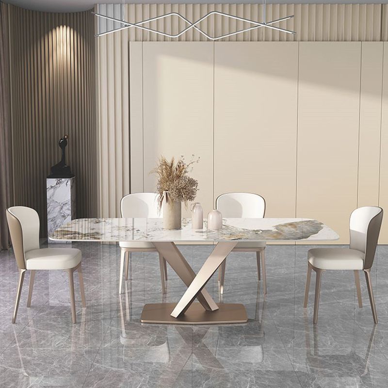 Sintered Stone Dining Table Traditional Luxury Rectangle Table with Pedestal Base