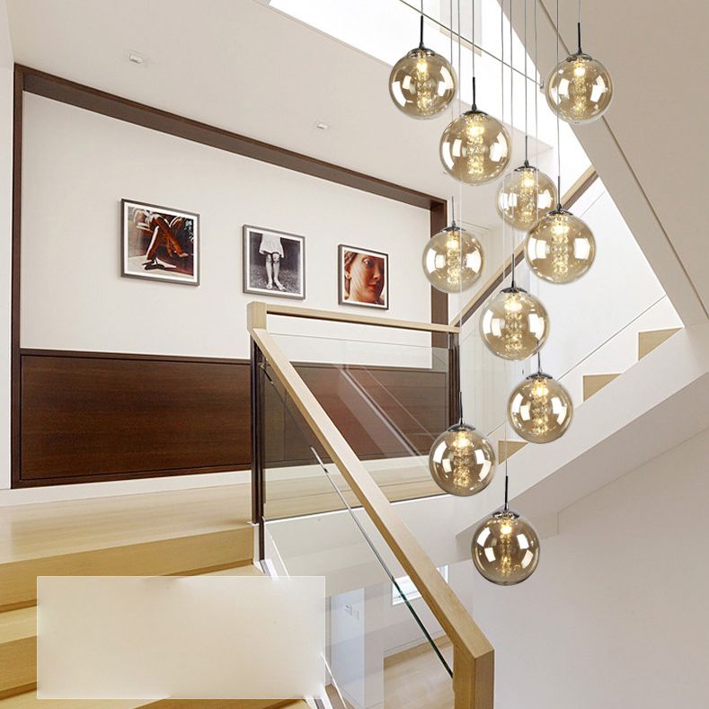 Globe Shape Glass Pendant Lamp Modern Multiple Hanging Light with Beaded Crystals