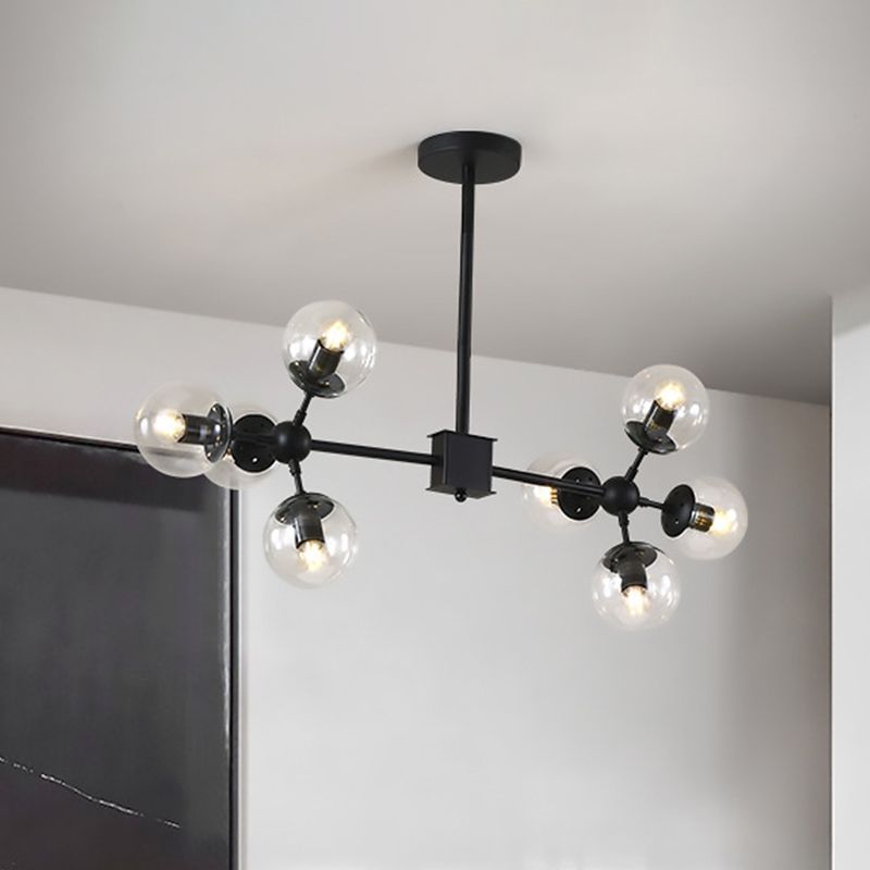 Modern 8/12 Heads Ceiling Chandelier Black Sphere Hanging Light Fixture with Clear Glass Shade