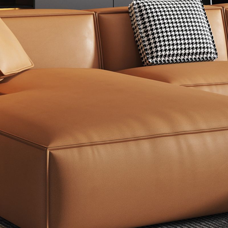 Contemporary Square Arm Sectional Orange Faux Leather Sectional