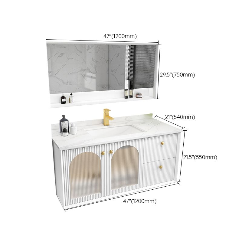 Waterproof Bathroom Vanity Rectangle Single Sink Wood Frame Wall-Mounted Drawers Vanity