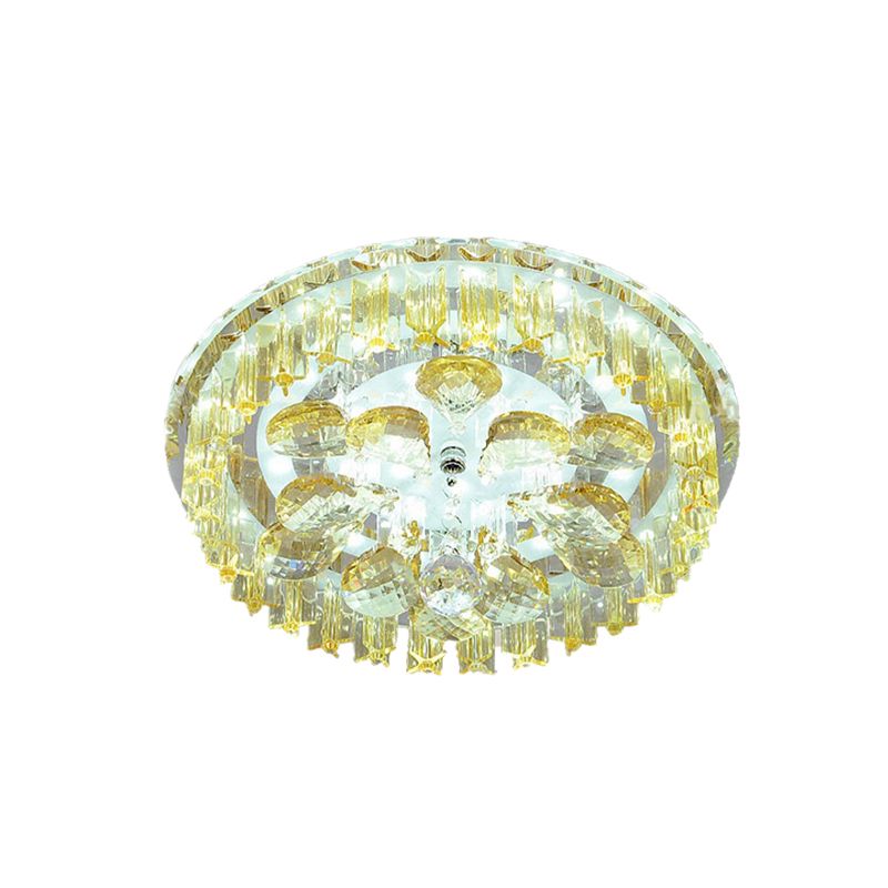LED Flush Mount Lighting Simple Corridor Ceiling Light Fixture with Round Amber Crystal Shade